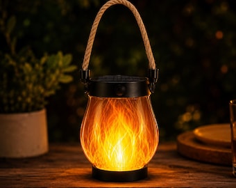 Solar Flame Lantern | Rechargeable Outdoor Hanging Light | Flickering Patio Lantern | Backyard Ambience Decor