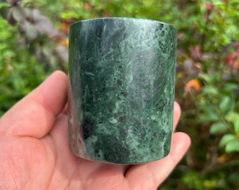 Natural Jade Stone Pen Holder Speckled Green Jade Desk Organizer Chinese Study Decor
