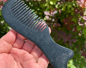 Peineta de jade negro natural con mango de piedra, peine de masaje, herramienta antiestática para el cuidado del cabello.
