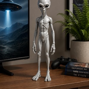 Grey Alien Figure 22cm | Area 51 UFO Collectible | Hand Finished Sci-Fi Decor Statue Gift UAP