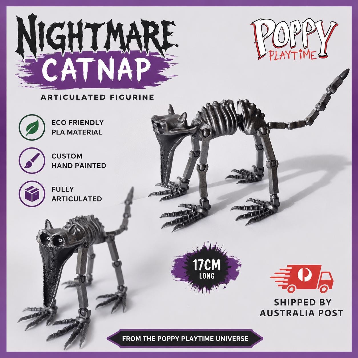 Nightmare Catnap Inspired Articulated Figurine Hand Painted Made