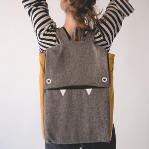 Gray Laptop Backpack, Grey Backpack, Vegan Backpack, Gray Laptop Bag, Monster Backpack, School backpack, College Backpack, Back to School image 1