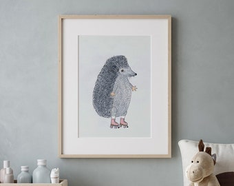 Hedgehog Art Print, Hedgehog Art, Hedgehog Drawing, Animal Art Print, Nursery Art, Children Wall Decor, Nursery Gift, Art for Children