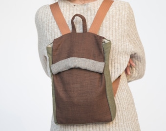 Laptop Backpack, Natural Backpack, Brown Backpack, Green Backpack, Canvas Backpack, Fabric Backpack, Vegan Backpack, Back to School