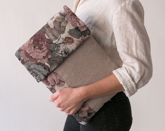 Floral Laptop Sleeve, Tapestry Laptop Case, Padded Laptop Sleeve, Women Laptop Case, Floral Mac Sleeve, Floral Clutch Bag, Macbook Sleeve