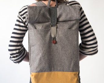 Gray Rolltop Backpack, Laptop Backpack ,Grey Backpack, Travel backpack, Men Backpack, Vegan backpack, Canvas backpack, Fabric backpack