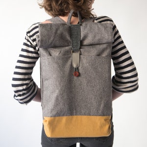 Gray Rolltop Backpack, Laptop Backpack ,Grey Backpack, Travel backpack, Men Backpack, Vegan backpack, Canvas backpack, Fabric backpack image 1