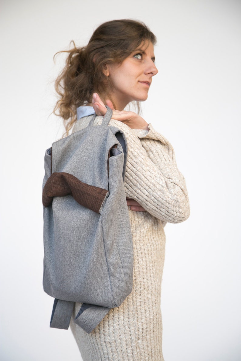 Grey Laptop Backpack, Gray Backpack, Canvas backpack, Men Backpack, School Backpack, Vegan Backpack, College Backpack, Back to School image 5