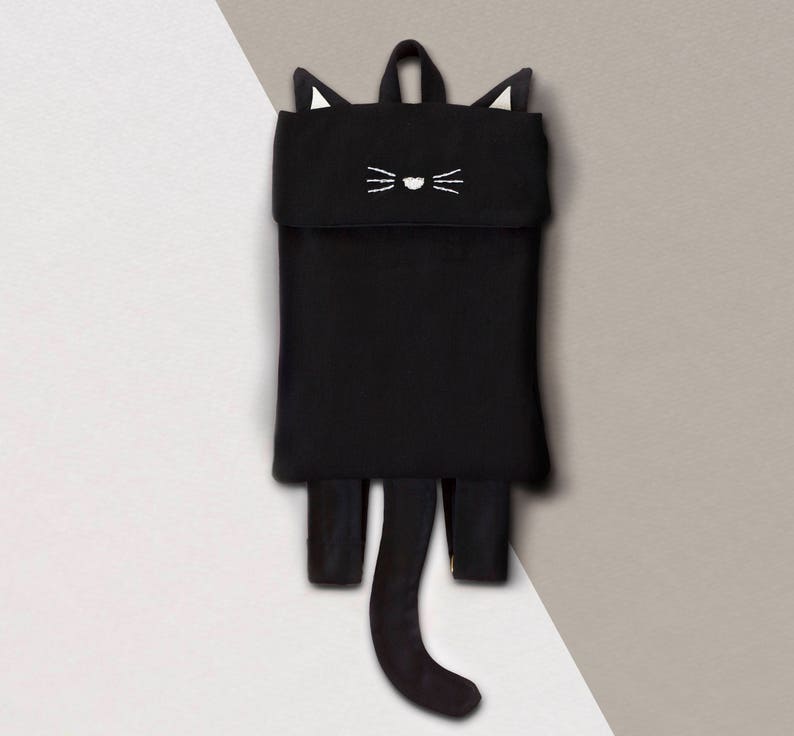 Cat backpack Black Cat Backpack Black Backpack Animal Etsy