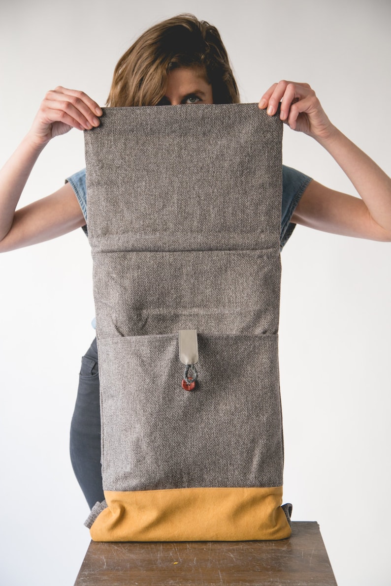 Gray Rolltop Backpack, Laptop Backpack ,Grey Backpack, Travel backpack, Men Backpack, Vegan backpack, Canvas backpack, Fabric backpack image 5