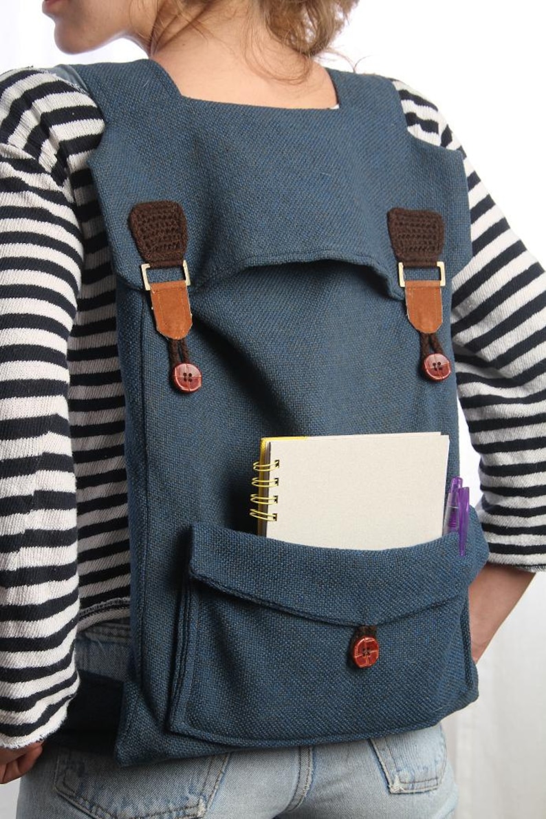 Blue Laptop Backpack, Canvas Backpack, School Backpack, Blue Men Backpack, Large Backpack, Back to School, Fabric backpack, Women Backpack image 2