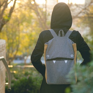 Gray Laptop Backpack, Grey Backpack, Vegan Backpack, Gray Laptop Bag, Monster Backpack, School backpack, College Backpack, Back to School image 5