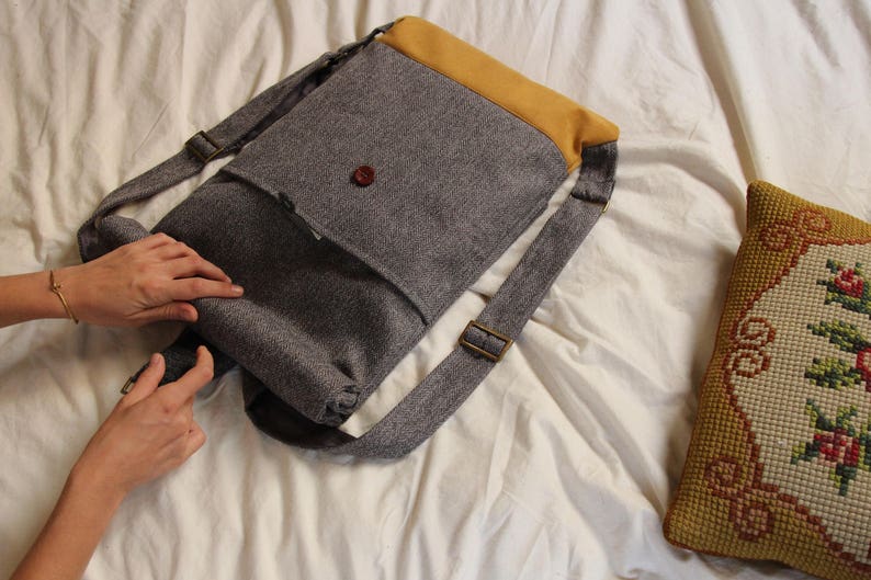 Gray Rolltop Backpack, Laptop Backpack ,Grey Backpack, Travel backpack, Men Backpack, Vegan backpack, Canvas backpack, Fabric backpack image 8