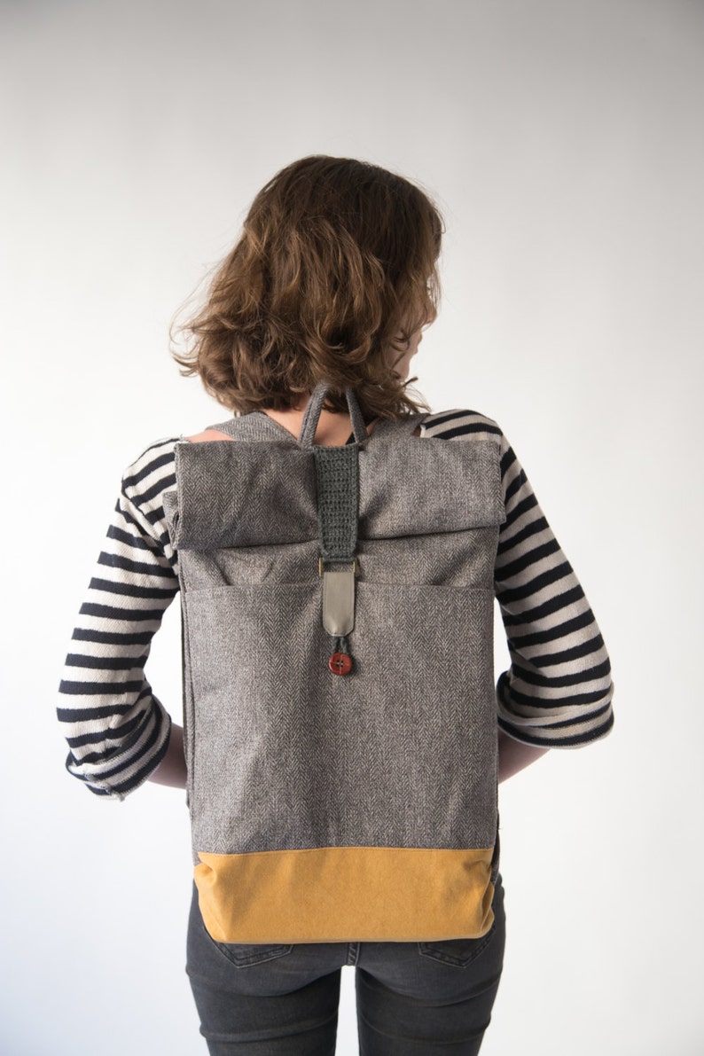 Gray Rolltop Backpack, Laptop Backpack ,Grey Backpack, Travel backpack, Men Backpack, Vegan backpack, Canvas backpack, Fabric backpack image 1