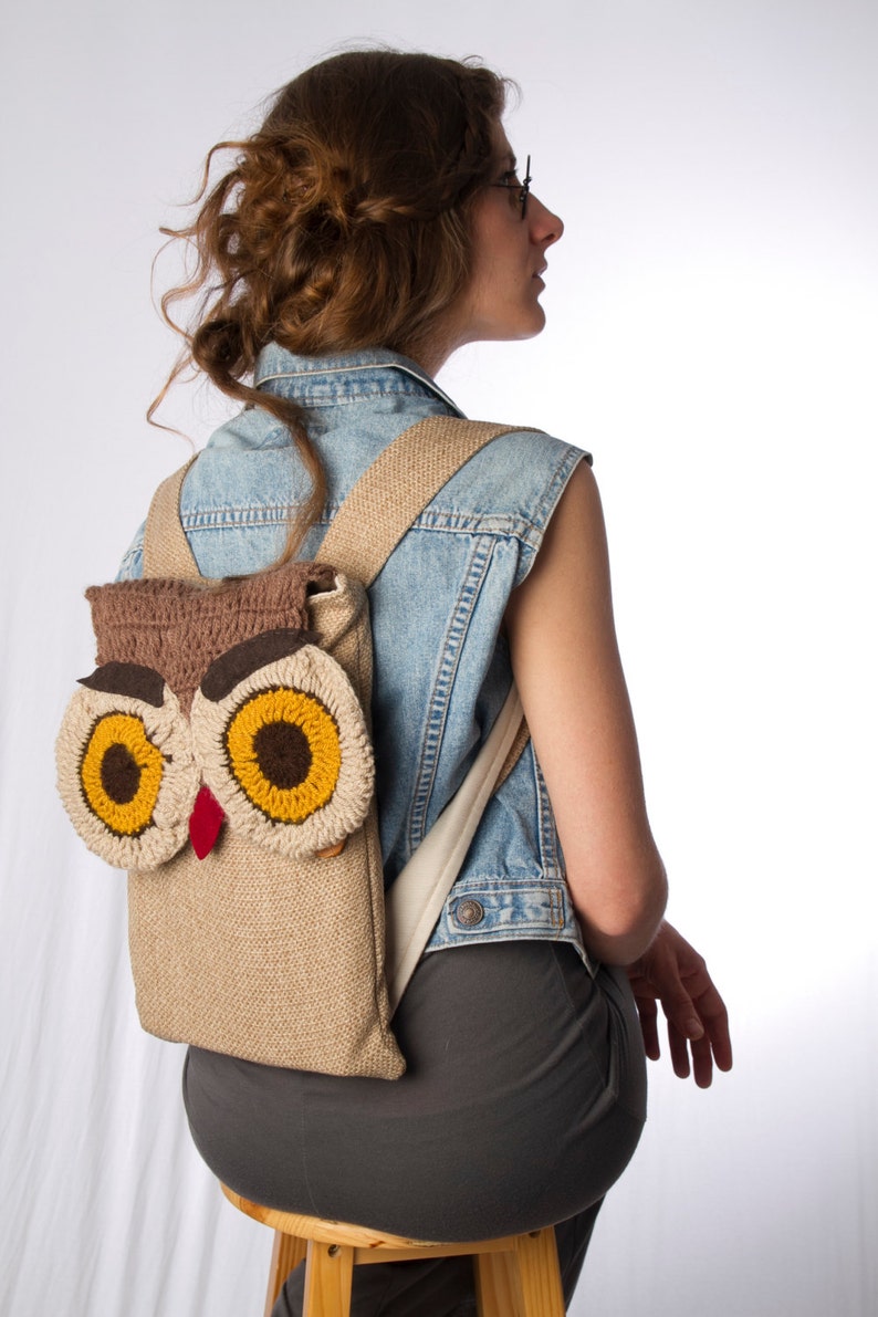 Owl Backpack, Crochet Backpack, Owl Bag, Animal Backpack, Bird backpack, Crochet Owl Backpack, Owl Rucksack , Crocheted Owl Bag, Kids Bag image 2