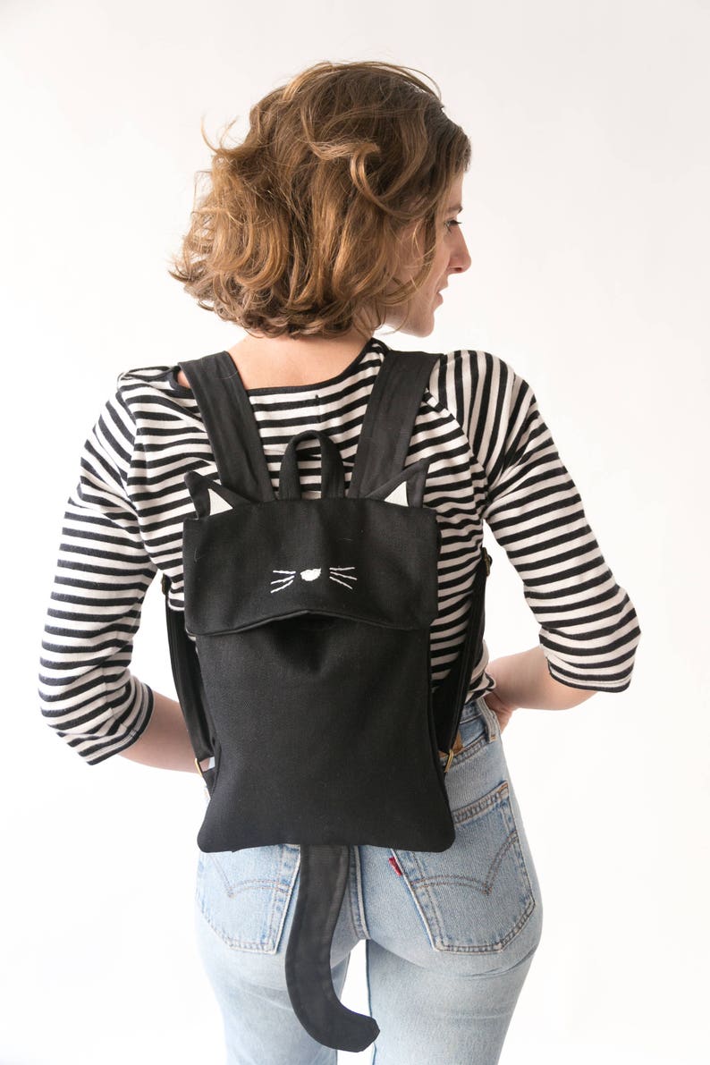 Cat Backpack Black Cat Backpack Black Backpack Animal Etsy