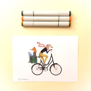 Friendship Art Print, Bicycle Art print, Bike Illustration, Fox Illustration, Dog Art Print, Bicycle Illustration, Tel Aviv Art, Cute Art image 5