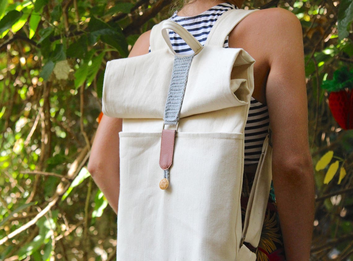 Canvas Backpack White Backpack Rolltop Backpack Laptop - Etsy