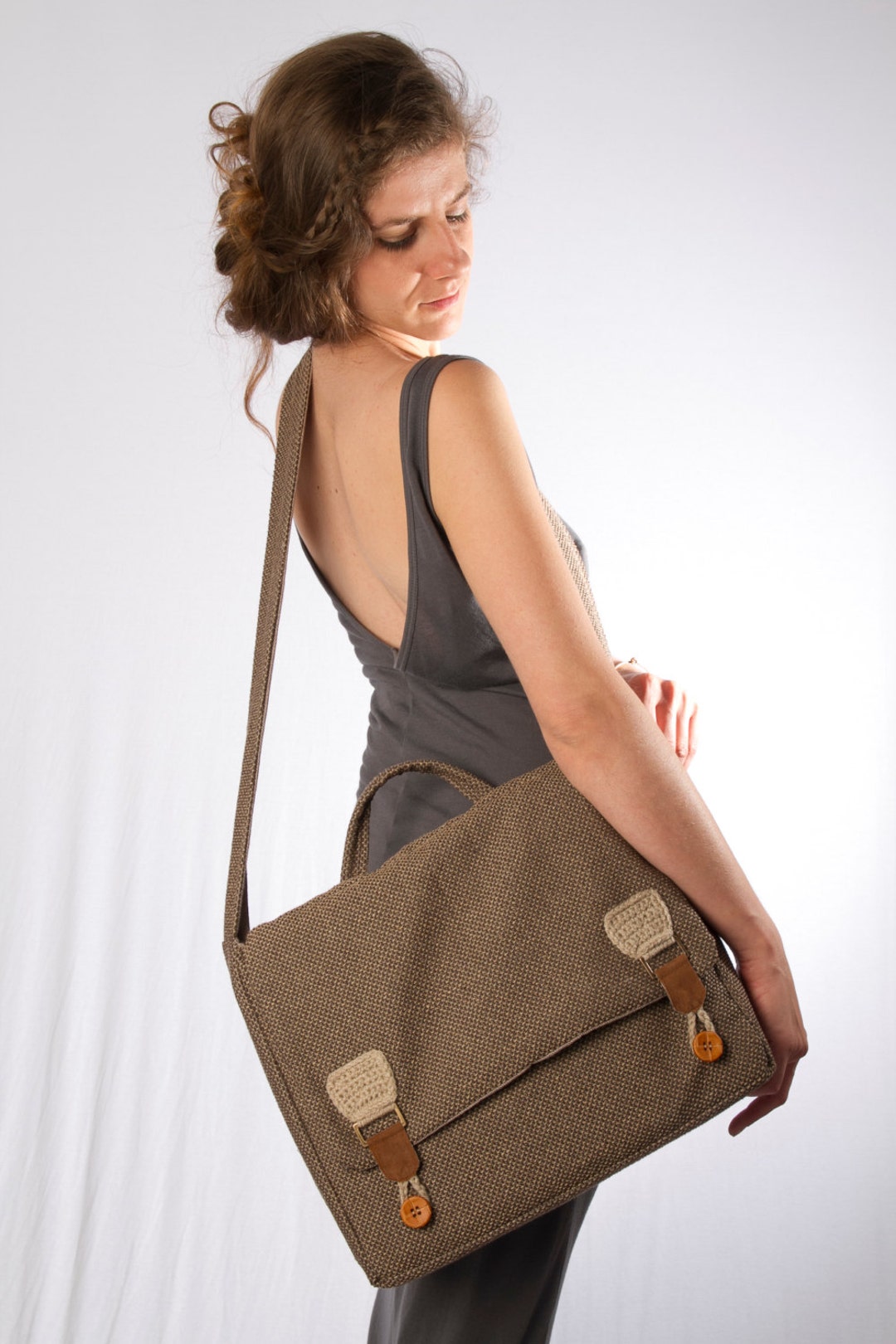 Brown Messenger Bag, Laptop Messenger Bag, Men Messenger Bag, Vegan Messenger Bag, School