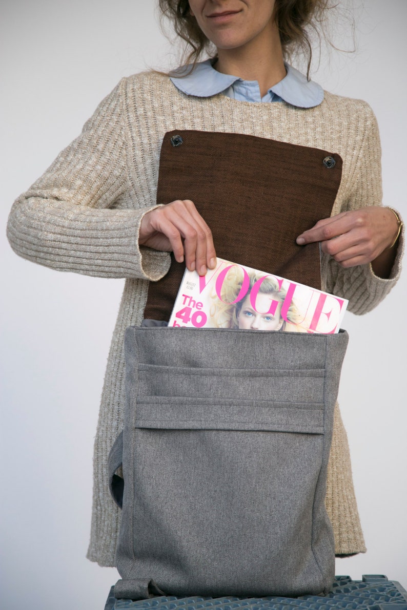 Grey Laptop Backpack, Gray Backpack, Canvas backpack, Men Backpack, School Backpack, Vegan Backpack, College Backpack, Back to School image 4