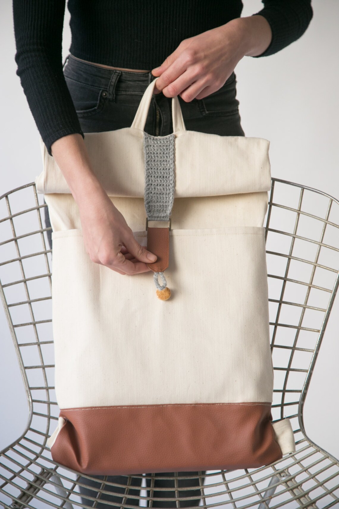 Canvas Backpack White Backpack Rolltop Backpack Laptop Etsy