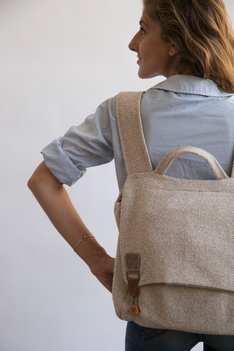Canvas Backpack, Beige Laptop Backpack, Beige Backpack, School Backpack