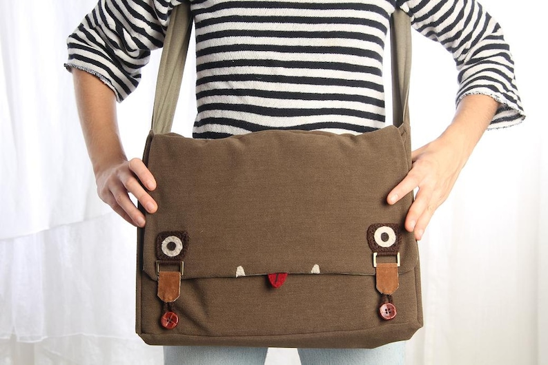 Brown messenger Bag, Laptop messenger Bag, Men messenger Bag, Vegan Messenger Bag, School Messenger Bag, Cute Messenger Bag, Back to School image 1