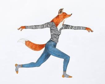 Fox Art Print, Fox Illustration, Fox drawing, Yoga Art Print, Dance Art Print, Dance Illustration, Animal Art Print, Children Art Print