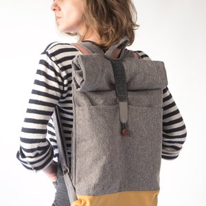 Gray Rolltop Backpack, Laptop Backpack ,Grey Backpack, Travel backpack, Men Backpack, Vegan backpack, Canvas backpack, Fabric backpack image 2