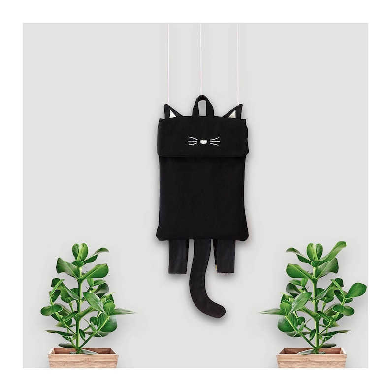 Cat backpack Black Cat Backpack Black Backpack Animal Etsy