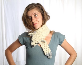 Fox Scarf, Animal Scarf, Cute Scarf, Crocheted Scarf, Weird Scarf, White Collar, White Scarf, White Winter Scarf, Wolf Scarf, Cool Scarf