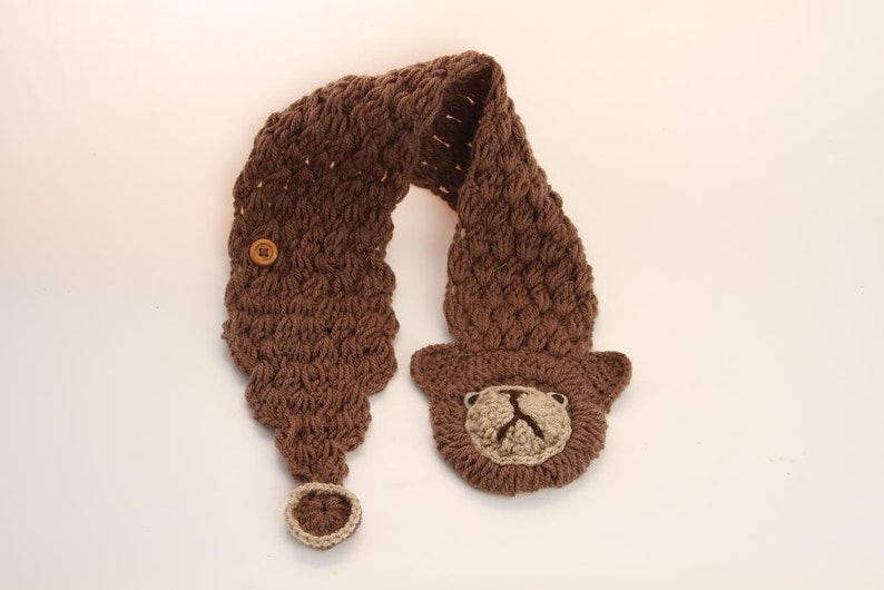 Bear Scarf, Animal Scarf, Cute Scarf, Crocheted Animal, Crocheted bear, brown Scarf, Crocheted Collar, Children Scarf, kids Scarf image 5