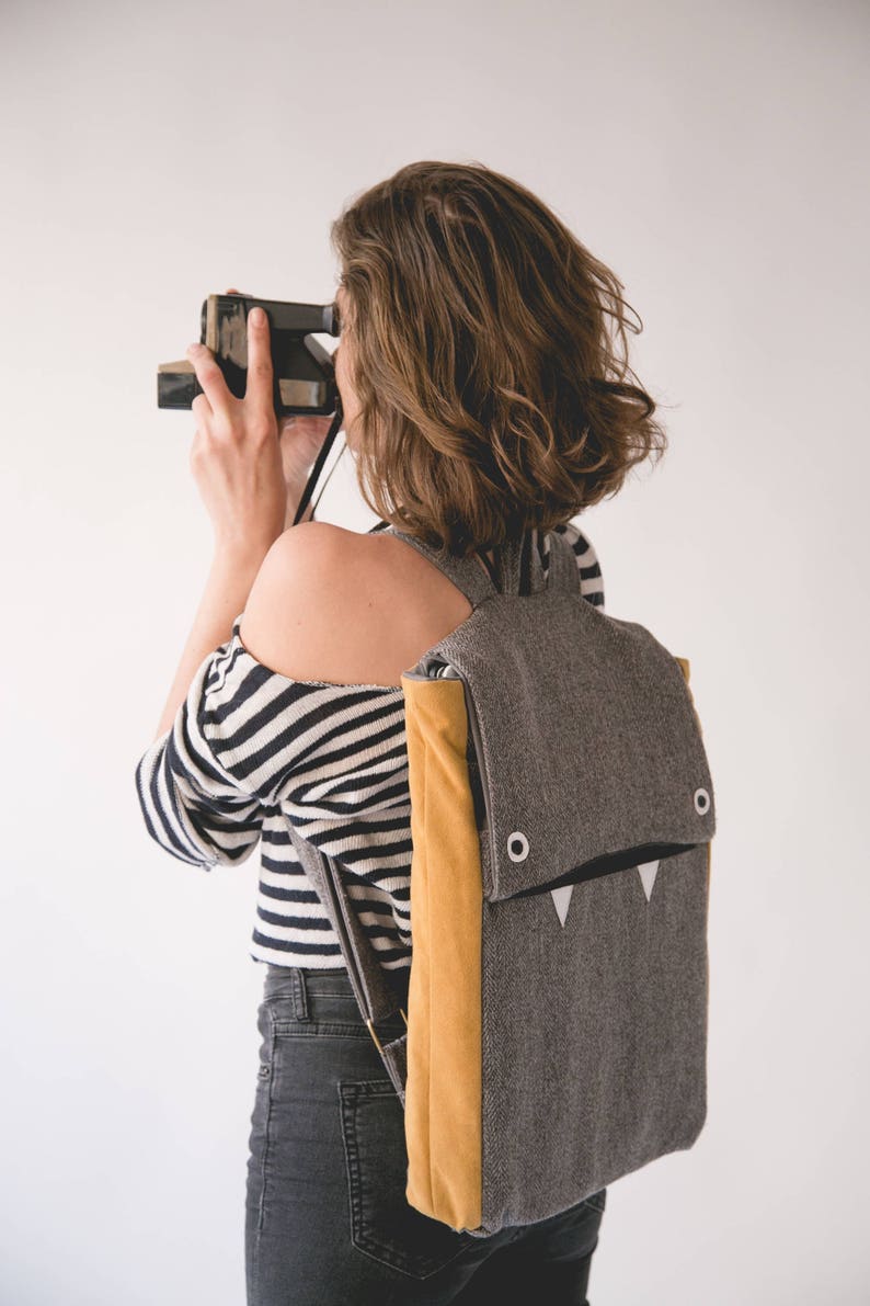 Gray Laptop Backpack Grey Backpack Vegan Backpack Gray Etsy