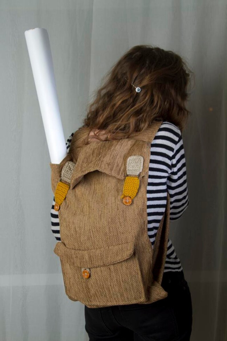 Canvas Backpack, Laptop Backpack, Vegan Backpack, Crochet Backpack, Light Brown Backpack, School Backpack, Large Backpack, Fabric backpack image 4