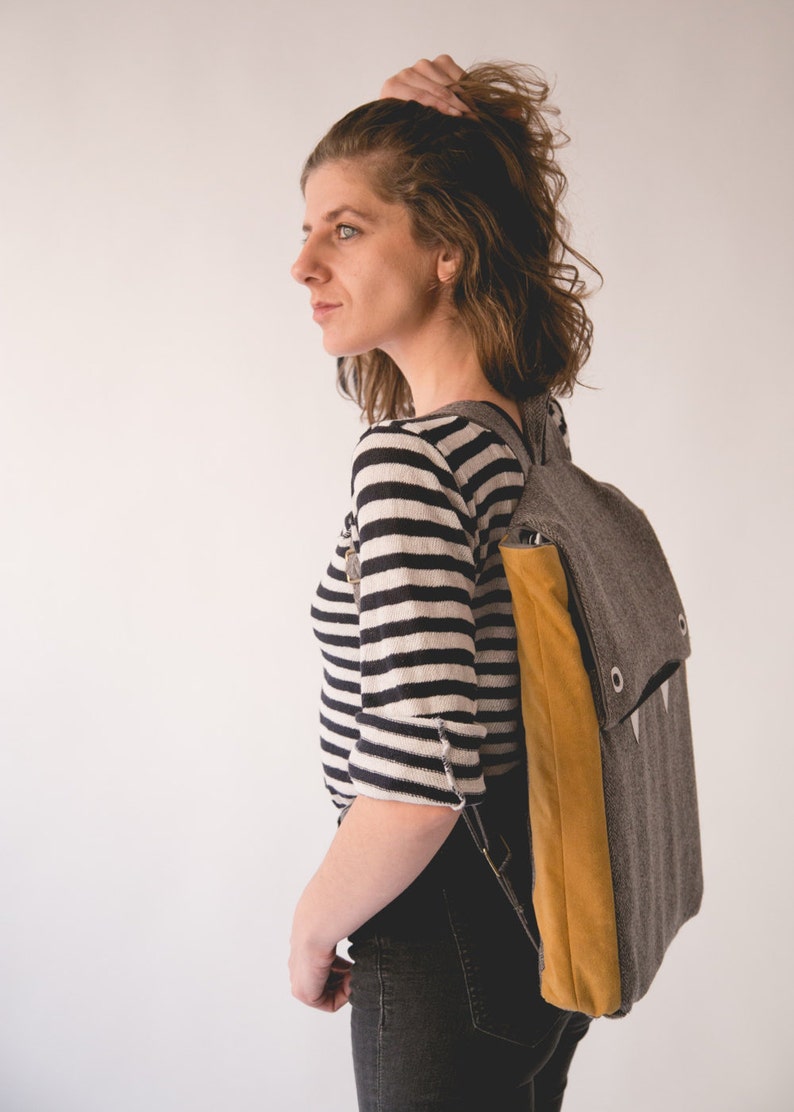 Gray Laptop Backpack, Grey Backpack, Vegan Backpack, Gray Laptop Bag, Monster Backpack, School backpack, College Backpack, Back to School image 3