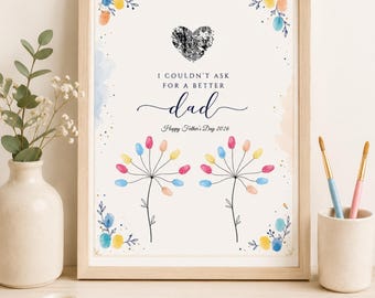 Manualidad imprimible con huellas dactilares para el Día del Padre, recuerdo hecho en casa (descarga digital)