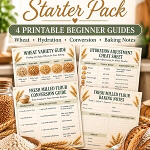 Può includere: Un set di quattro guide stampabili per principianti sulla farina appena macinata, intitolato Rooted in Grace Home by McGinnis. Le guide includono una guida alle varietà di grano, un foglio sull'idratazione, una guida alla conversione e note.