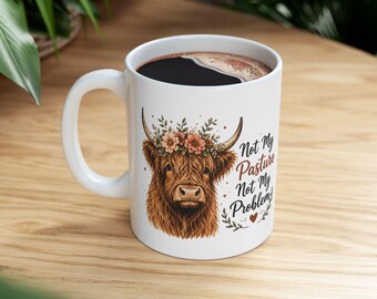Highland Cow Coffee Mug | Farmhouse Country Kitchen Cup | Cow Lover Present