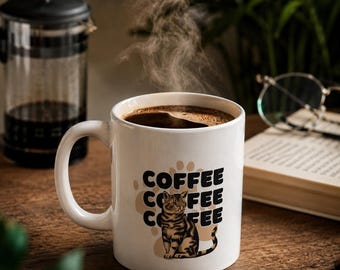 Tabby Cat Coffee Mug, Funny Cat Lover Ceramic Cup (11oz or 15oz)