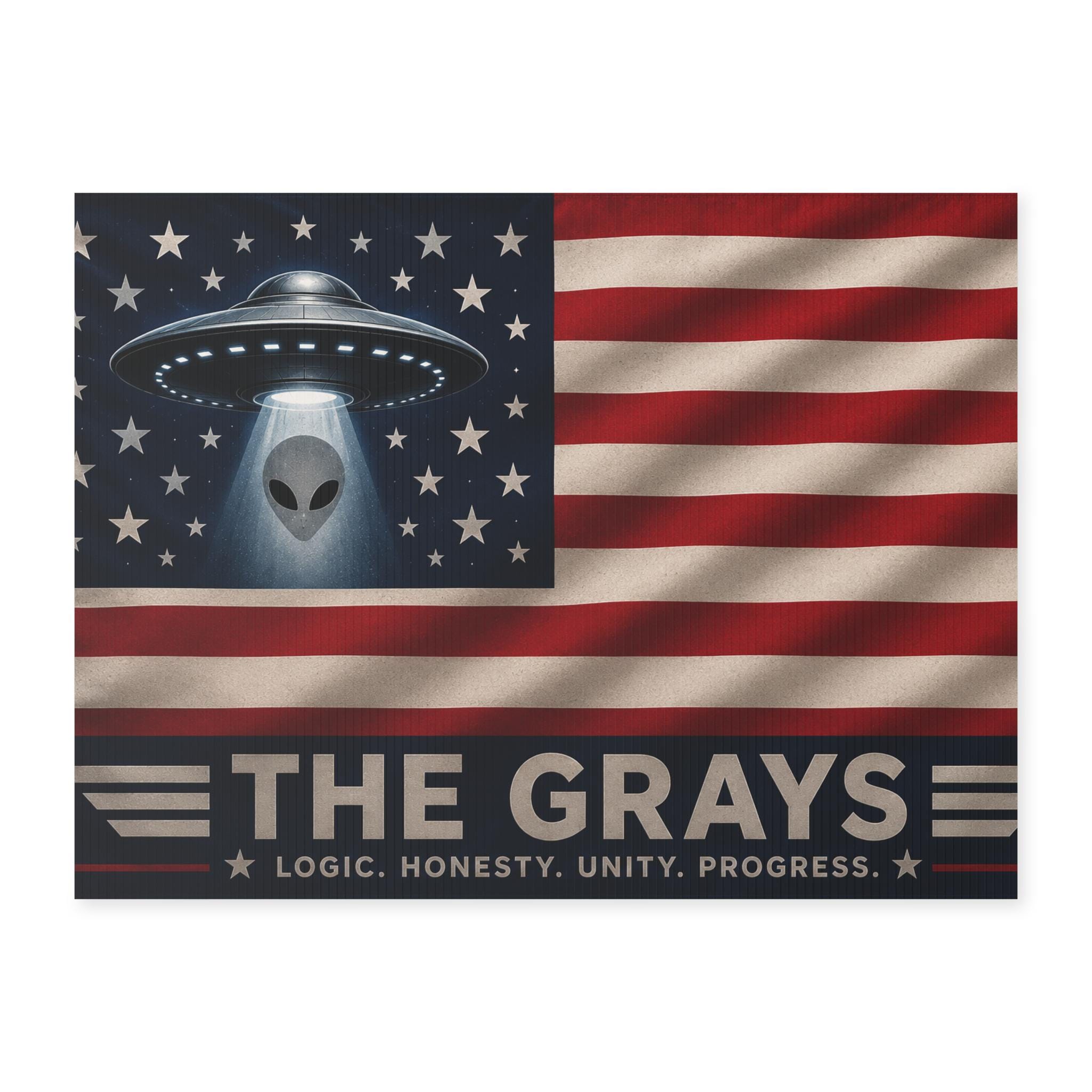 Alien UFO With American Flag Yard Sign | the Grays, Logic Honesty Unity ...