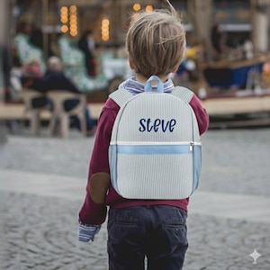 Personalized Seersucker Backpack Cute Baby Bag Backpack –Back To Schoo Preschool Kindergarten Toddler Backpack for Boys and Girls Light Blue