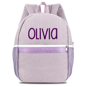 Personalized Seersucker Backpack Cute Baby Bag Backpack –Back To Schoo Preschool Kindergarten Toddler Backpack for Boys and Girls-Purple