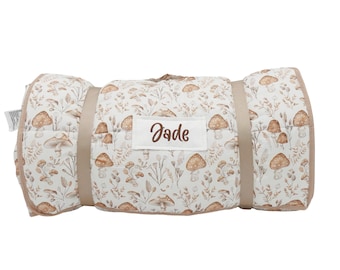 Personalized Toddler Nap Mat with Pillow and Blanket Kids Sleeping Bag for Boys and Girls Napmat with Custom Name Preschool Daycare Mushroom