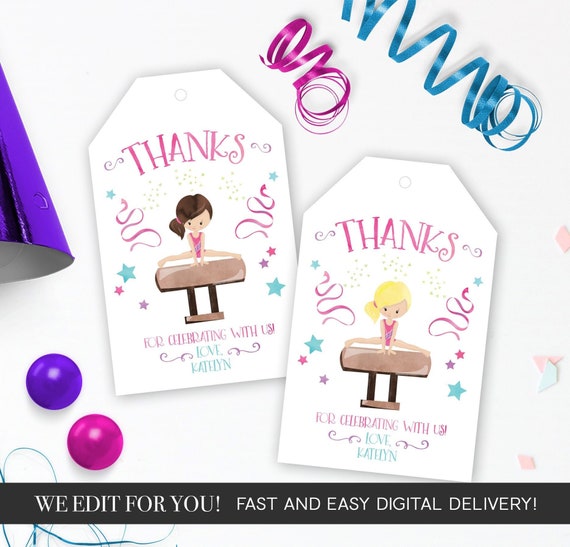 Gymnastics Party Favor Tags - Gymnastics Favors - Gymnastics Birthday - Gymnastics Decor - Party Favors Il_570xn