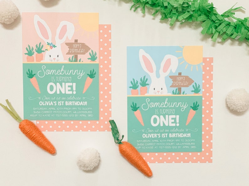 Somebunny is One Invitation GIRL Bunny Birthday Invitation Somebunny is One Invite Bunny Invite Easter Bunny Birthday Invitation image 3