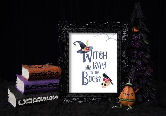 Witch Way to the Boos | Halloween Sign | Halloween Decor | Witch Sign | Halloween Party Sign | Halloween Witch | Boos or Booze Il_570xn