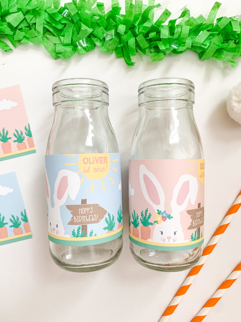 Bunny Birthday Decorations Bunny Birthday Party Somebunny is One Bunny Bottle Labels BOY Easter Bottle Labels Bunny Birthday