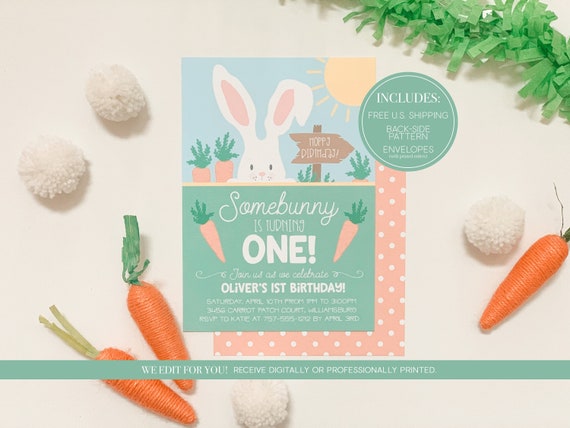 Easter Birthday Invitation BOY |Somebunny is One Invitation BOY | Somebunny is One Invite | Bunny Invite | Bunny Invitation | Bunny Birthday Il_570xn