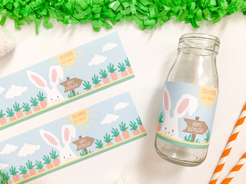Bunny Birthday Decorations Bunny Birthday Party Somebunny is One Bunny Bottle Labels BOY Easter Bottle Labels Bunny Birthday