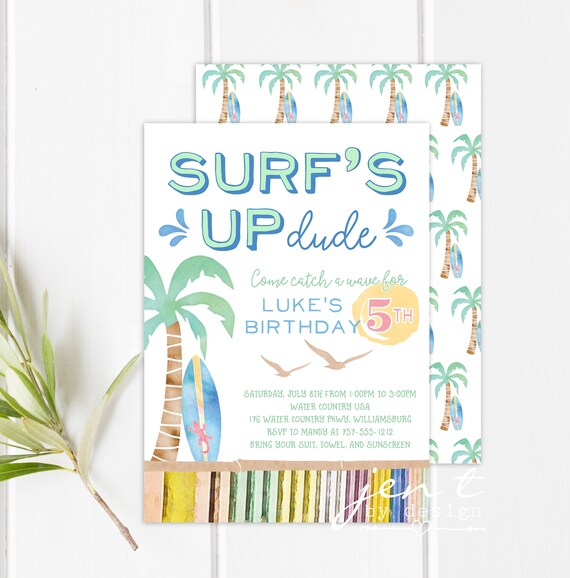 Surf Party Invitations - Surf's Up Invitations - Surfing Invitations by ...